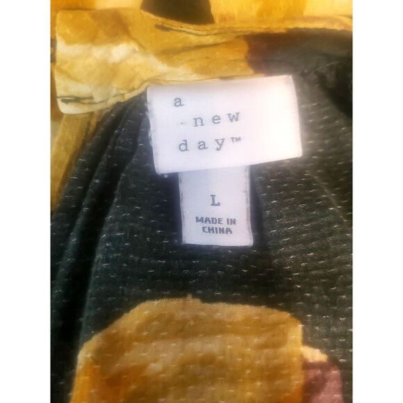 A New Day Green Yellow Floral Tiered Pockets Midi Dress Size Large - Picture 2 of 7